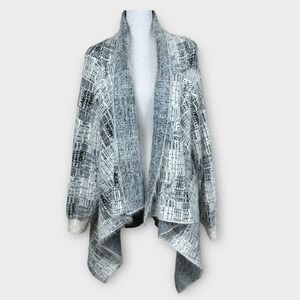 Ethyl Women's Black White Cozy Soft Open Front Waterfall Cardigan Sweater M‎